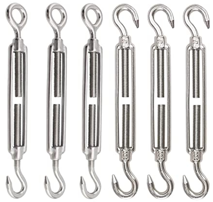 Leaum Spannschloss M6 Drahtspanner 6 Stück, Edelstahl Verstellbare Spannschloss mit Haken und Ösen für Gespannte Seil zu Verschärfen