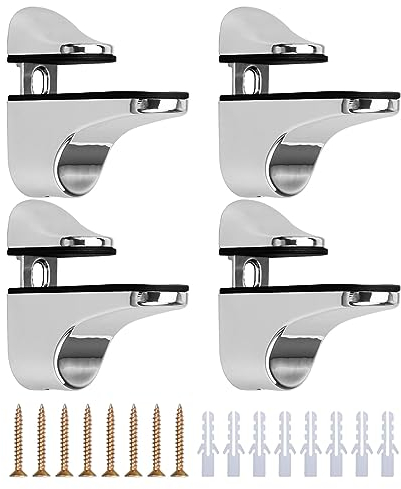 GmeDhc Escuadras para Estanterias, 4 Piezas Soporte Estante Cristal, Soporte Espejo Pared, Aleación de Zinc, Acabado Cepillado, para Estantes de Madera, Vidrio, Espesor 3-20 mm