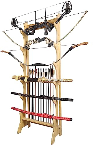 Schwerthalter, Schwertständer, 4/5/6/8-lagiger Kleiderbügel, bodenstehender Waffenständer – vertikale Kampfsport-Schwertständer aus Holz, Angelrutenhalter zur Unterstützung aller Schwerter (braun 5) (