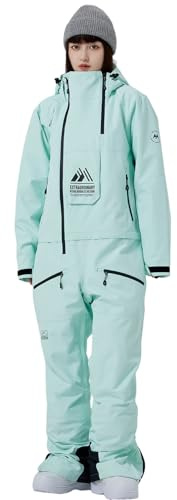 HOUZONIY Skidoverall för kvinnor, snödräkt, skidoverall, skidåkning, skiddräkter, overall, kvinnor, snowboard, skiddräkt, utomhussport, 729+grön, L
