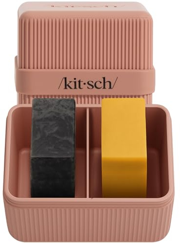 Kitsch Compartment Travel Soap Case – Bar Soap Holder & Organizer, Travel Case for Bars – TSA-Approved – Lightweight, Durable, Leak-Proof, Made from Recycled Plastic, Terracotta, 2 Compartment