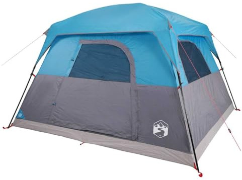 vidaXL Campingzelt 4 Personen, Kabinenzelt mit Netzwände E-Anschluss, Wurfzelt mit abnehmbarem Überzelt, Familienzelt, Blau 185T Polyester