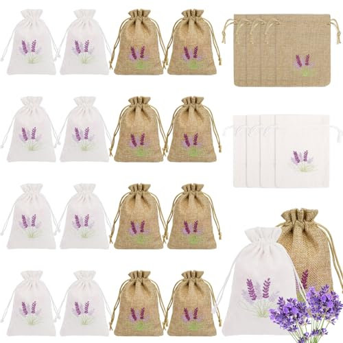 NZZVNZ 16 Pezzi Sacchetti di Lavanda con Coulisse - Juta e Cotone per Matrimonio e Comunione - Mini Leggeri Sacchetti Profumati per Spezie ed Erbe