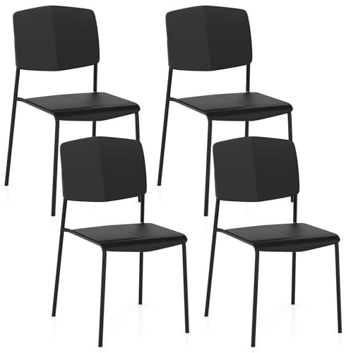 TANGZON Dining Chairs Set of 4, Stackable Kitchen Chairs with Backrest, Wide Seat & Metal Legs, Reception Chairs for Home Dining Living Room Office Lounge (Black)