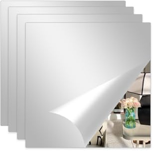 Abyssaly 4 Piezas Espejo Adhesivo Pared Armario, Espejos Decorativos de Pared Cuadrada Flexibles, Pegatina Pared Sala de Estar, Dormitorio, Puerta 30cm x 30cm