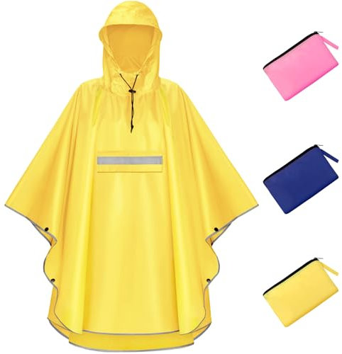 NEWIROVE Regencape Kinder, Unisex Regen Poncho Wasserdicht Regenponcho Regenkleidung Mit Reflektierender Poncho Leichter Regenjacke Für Jungen Mädchen 140-160cm, Gelb