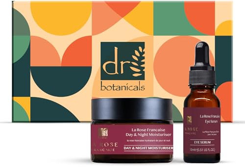 Dr Botanicals La Rose Française Duo Moisturiser & Eye Serum Kit - Hydrating Day & Night Cream with Damask Rose Water, Vitamin E & Eye Serum with Rosehip Oil, Bakuchiol & Vitamin C
