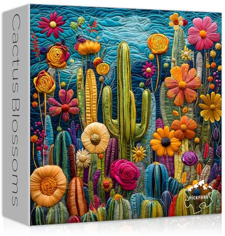 Cactus Puzzles for Adults 1000 Pieces,Unique Succulent Plant Puzzle Art,Cactus Flower Garden Puzzle,Colorful Impossible Challenge Jigsaw Puzzles for Adults