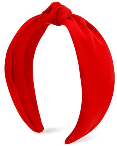 Atoden Red Knotted Headband Wide Top Knot Head Band Non Slip Plain Solid Color Hair Bands Fashion Hair Accessories for Women Girls Valentine Christmas