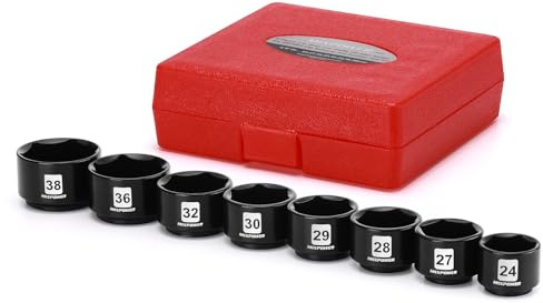 MIXPOWER 8 Pieces 3/8 Drive Low Profile Oil Filter Socket Set, 24mm, 27mm, 28mm, 29mm, 30mm, 32mm, 36mm, 38mm, Oil Filter Cap Remover and Installer Tool Set