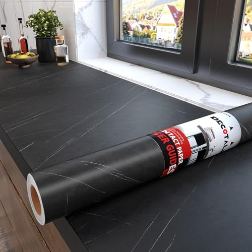 Decotalk Papel Pintado Autoadhesivo Negro Adhesivo para Forrar Marmol Cocina 40X500cm Vinilo Adhesivo Muebles Negro Mármol Impermeable Cocina Decorativo Vinilo Autoadhesivo para Armario Puerta Mesa