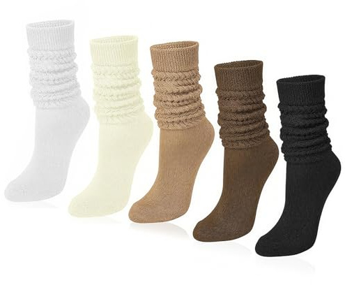 DUTIFUL 5 pares de calentadores para mujer, suaves, holgados, de punto, calcetines hasta la rodilla, de algodón, extra largos, calentadores de piernas, calentadores de piernas, calcetines para botas