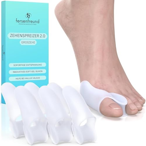 FERSENFREUND© Hallux Valgus Korrektur - NEUHEIT 2026 - Zehenspreizer aus Silikon für Tag & Nacht Hallux-Valgus Bandage Ballenzehen Ballenkorrektur Schiene Toe Separator Zehenkorrektur 6er- Set HERREN