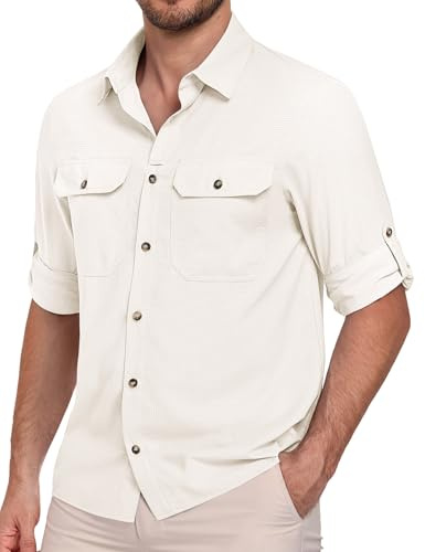 heekpek Camisas Hombre Manga Larga Verano Safari Camiseta con Botones Proteccion Sola UVUPF50+ para Senderismo Pesca