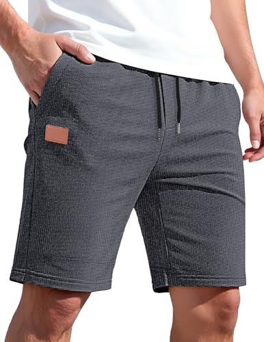 TARAINYA Pantaloncini Quadri Uomo Cotone Coulisse Estivi Causal Pantaloni Corti Uomo con Tasche Grigio Scuro L