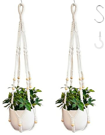 CCAIPU 2 st makramé växtstöd hängande krukor för blomma dekoration trädgård inomhus utomhus dekoration bohemisk chic, bomullsrepben för vardagsrum, trädgård, kontor (färg-A)