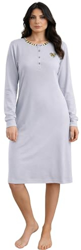 Intimitaly Camicia da Notte da Donna, Manica Lunga, 95% Viscosa e 5% Elastan, Scollatura Regolabile con 4 Bottoni, vestibilità Bitaglia, Due Colorazioni (Grigio Perla, M-L)
