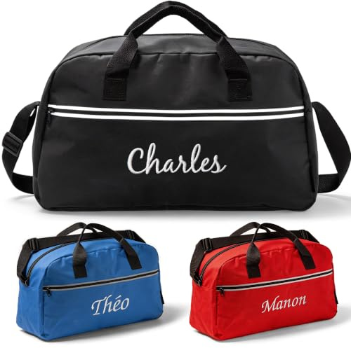 KDO-MAGIC Sac de Sport Enfant personnalisé Capacité de 20L Noir | Idée cadeau garçon, fille, foot, école, tennis, gym | Sac à chaussures en option | Bagage personnalisable brodé avec prénom