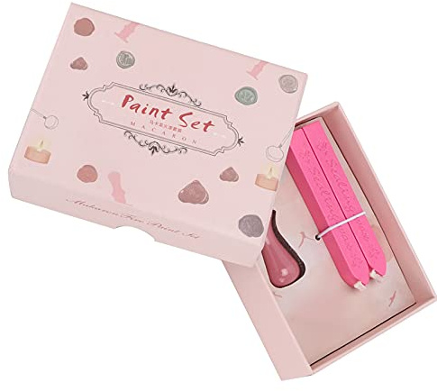 Masyrt Kit de Tampon de Sceau de Cire, Kit de Scellage Classique à Motif Clair avec Tête de Tampon Amovible pour les Invitations de Mariage, les Enveloppes, (Boite courte rose-fée manche rose)