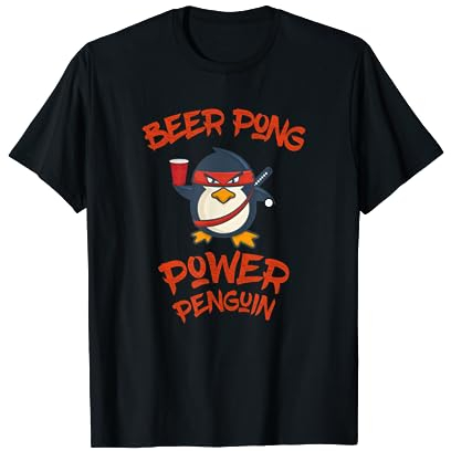 Beer Pong Bierpong tshirt Power Pinguin lustig Trinkspiel T-Shirt