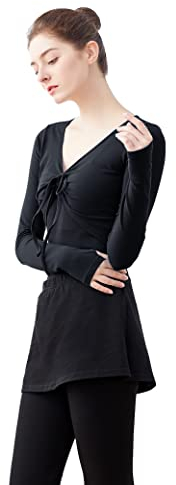 Daydance Mädchen Damen Tanz-Top Wickeljacke Baumwolle Cardigan Shrug Sweater für Ballett, Schwarz, Medium