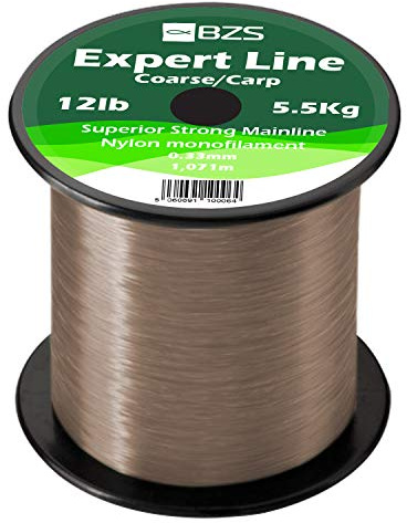 BZS Expert Carp Coarse Fishing Line Nylon Monofilament - Strong Tension High Load String Spool 4lb 5lb 6lb 8lb 10lb 12lb 15lb 20lb 25lb 30lb 40lb 50lb 60lb (Brown, 0.33mm - 1,071m / 12lbs - 5.5Kg)