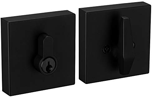 Berlin Modisch Contemporary Square Single Cylinder Deadbolt Lock for Front Door Entrance Modern High Security Heavy Duty – Iron Black Finish