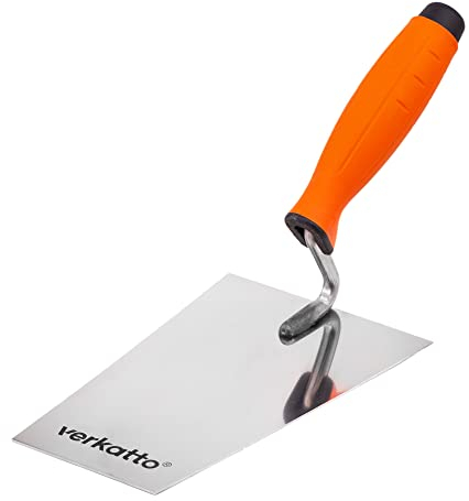 Mivos Edelstahl Trapezkelle 180 mm - Rostfreie Maurerkelle 180 mm x 80 mm mit Gummigriff - Stuckateur Kelle für Mauererarbeiten - Putzkelle Made in EU