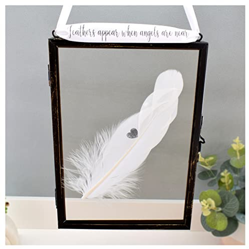 HEART PRINT Real White Feather in Floating Frame. In Memory of Mum, Dad, Nan, Grandad, Brother, Sister Sentimental Angel Cat Dog Loss Plaque