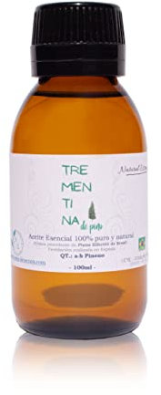 Trementina vegetal 100% pura y natural - Pinus Elliottii brasileño - 100ml - Aceite Esencial de Resina de Pino - Suave