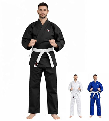 Mytra Fusion Karate Suit Uniform Multiple Sizes and Colors Jiu Jitsu, BJJ Gi Ultra Lightweight Jujitsu Gi for Men, Women & Kids (Black, 3/160)
