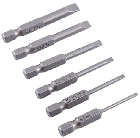 Embout de Tournevis Plat, 6 Embouts de Tournevis à Fente, 2,0 à 6,0 Mm 0,25 Tête Plate Magnétique à Tige Hexagonale de Précision, Jeux D'embouts de Tournevis