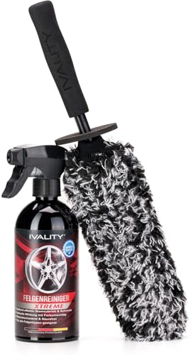 Ivality® Mikrofaser Felgenbürste extra dünn + Felgenreiniger - Für eine schonende Reinigung bis tief ins Felgenbett, Microfaser Felgenbürste Alufelgen Felgen Bürste Auto-Felgenreiniger Alufelgen