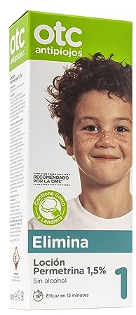 OTC Antipiojos Loción Permetrina 1,5%, Elimina los Piojos y Liendres en 15 Minutos de Manera Efectiva, Incluye Gorro y Lendrera, Apto para Mayores de 2 Años, 100 ml