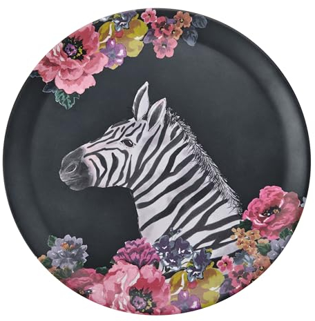 Mikasa Wild at Heart Zebra Vassoio rotondo, vassoio da portata in melamina da 36 cm, piatto snack leggero e resistente con stampa animali.