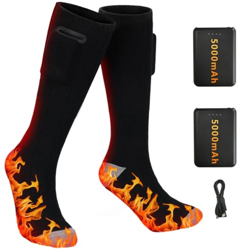 CLIUNT Calcetines Calefactables, 4000mAh Calcetines Calefactables Eléctricos Recargables, Calcetines Calefactores para Pies de Invierno con 3 Ajustes de Calefacción para Esquí/Senderismo