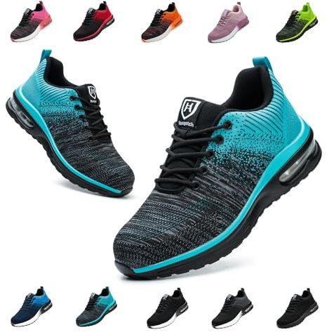 Zapatos de Seguridad para Hombre Ligero Zapatillas de Seguridad Mujer Transpirable y Antideslizante Calzado de Seguridad con Punta de Acero Comodo Botas de Seguridad Cian Claro EU 43