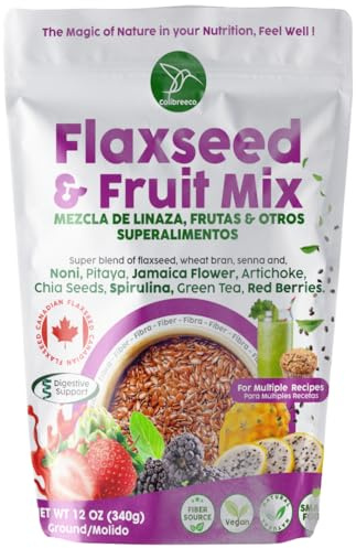Colibreeco, Ground Flaxseed & Fruit Mix, Red Berries Flavor, 12 Oz (Pack of 1), Ground Flax Seeds, High in Natural Fiber & Omega-3, Plant-Based Nutrition, Vegan & Gluten-Free - Linaza Natural.