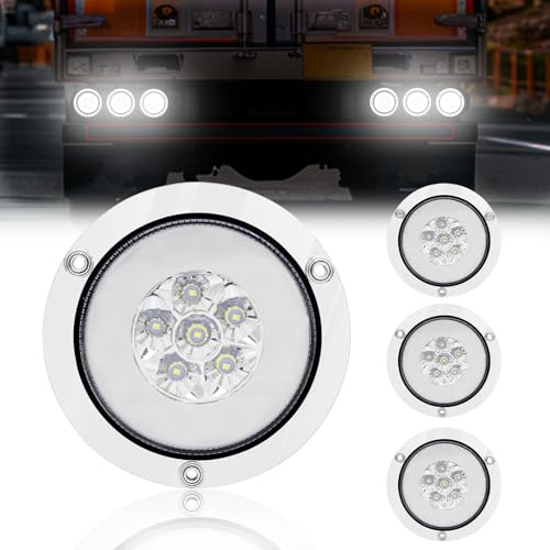 NWpangu Feux de remorque LED, Feu de Recul de Frein Arrière Rond 24LED avec œillet chromé, éclairage de remorque encastré pour camion RV Van, blanc, 4 pièces