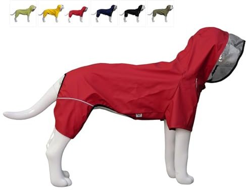 Vierbeiniger, vollständig abdeckender, wasserdichter Hunderegenmantel mit reflektierenden Merkmalen. Regenmäntel für große, mittelgroße und kleine Hunde. Red M