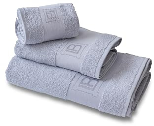 hermet Laura Biagiotti, Set Asciugamani Bagno 3 Pezzi Tinta Unita, 100% Spugna Di Cotone, Telo Bagno + Asciugamano Viso + Asciugamano Ospite, In Scatola