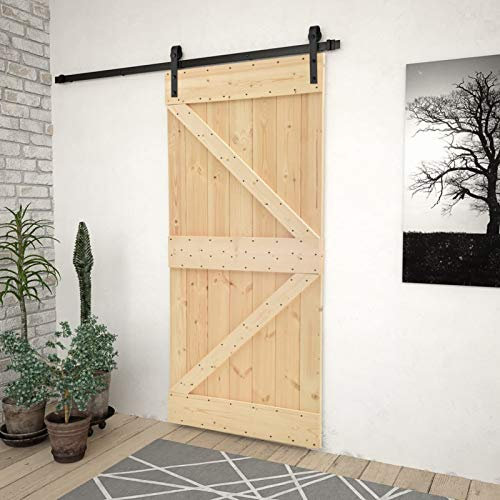 ShGaxin Puerta corredera con herrajes, Puertas Balconeras, Puertas De Interior, Puertas De Granero para Interior, Madera Maciza de Pino 90x210 cm