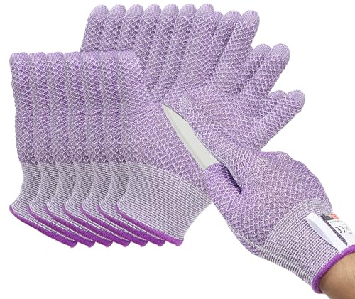 PATIKIL Guanti Antitaglio, 4 Paia Livello 5 Protezione Da Taglio Guanti Da Cucina Per Affettatrice Sfilettatura Ostriche Intagli Legno, Viola, Piccolo