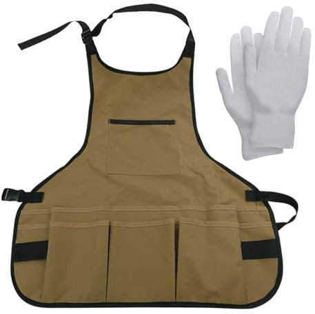 FDGGT 1 Tablier De Rangement De Jardin Et 1 Paire De S De Protection, Tablier De Travail, Tablier Imperméable, Tablier Résistant À L'Usure, Accessoires De Jardinage