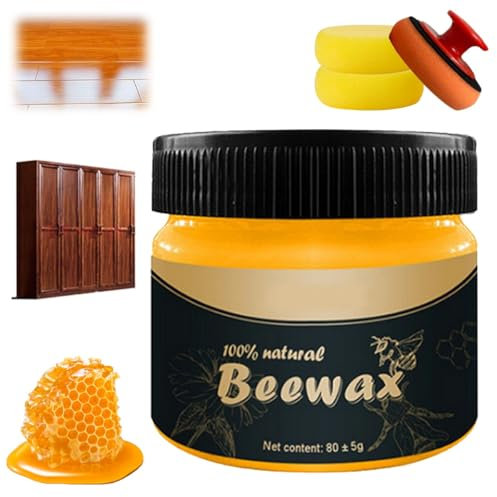 All Natural Wood Seasoning Beewax, Beeswax Wood Polish Furniture Restorer, Natural Furniture Polish & Conditioner for Floor, Cutting Board and Houseware, Protector for Antique & Modern Woods