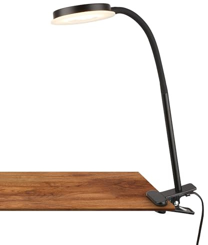 BRILONER - Lampada a morsetto con interruttore a cavo, luce bianca calda, orientabile, da lettura, morsetto, scrivania, comodino, 26 x 10,5 x 37 cm, nero