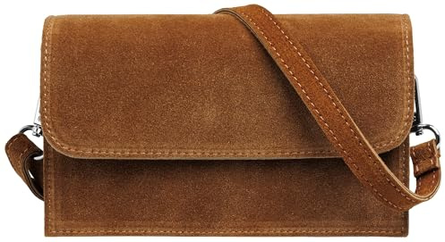 Caspar Wildleder Umhängetasche Dirndltasche kleine Trachtentasche Damen Handtasche aus Leder für Dirndl - PREMIUM LINE - Modell No.846 - Made in Italy, Farbe:cognac