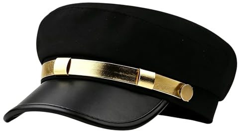 ASTRQLE Chapeau de chauffeur vintage noir avec boucle dorée ceinture Newsboy casquette béret unisexe conducteur marin capitaine costume chapeau pour homme femme