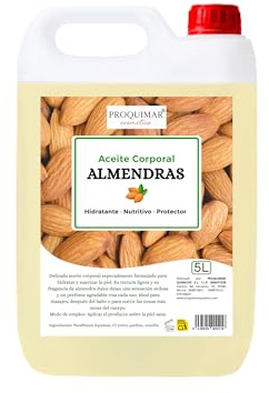 Aceite de Masaje Corporal con Aroma de Almendras Dulces – Formato Profesional 5 Litros – 100% Hidratante Corporal, Masajes y Cabello –Piel Suave, Nutrición Profunda y Aroma Natural