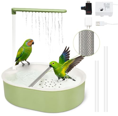 Automatic Parakeet Bird Bath for Cage Large Parrot Shower Bath with Adjustable Water Flow Bird Shower Fountain Indoor Bathtub Stainless Perch Bird Cage Accessory for Birds Cockatiel Conure Budgie